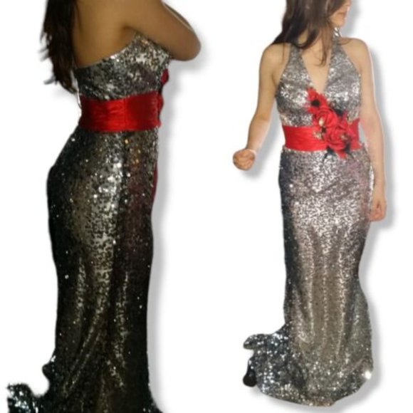 Blush prom by alexia silver sequin rose prom dress mermaid ball gown size 6 - Picture 4 of 4